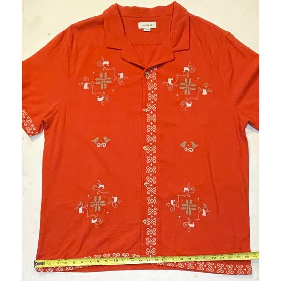 Cotton On Men’s 2XL Embroidered Linen Blend Camp Shirt Rust Red Retro Unisex EUC - Picture 5 of 10